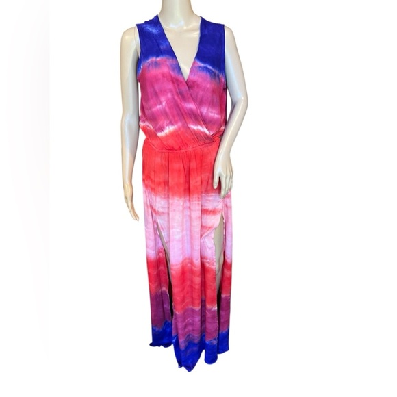 Young Fabulous & Broke Red Indigo Colorful Sleeveless V-neck Maxi Dress XS - Picture 2 of 12